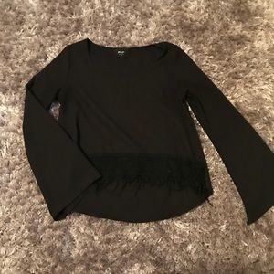 Nasty gal black bell sleeve shirt with fringe